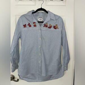 Vintage Solutions Blue Striped Shirt with Embroidered Kiittens in Box’s Small 🐈🎁